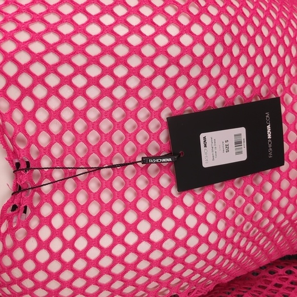 Fashion Nova Beach What Fishnet Cover Up Dress, Hot Barbie Pink - Picture 6 of 7